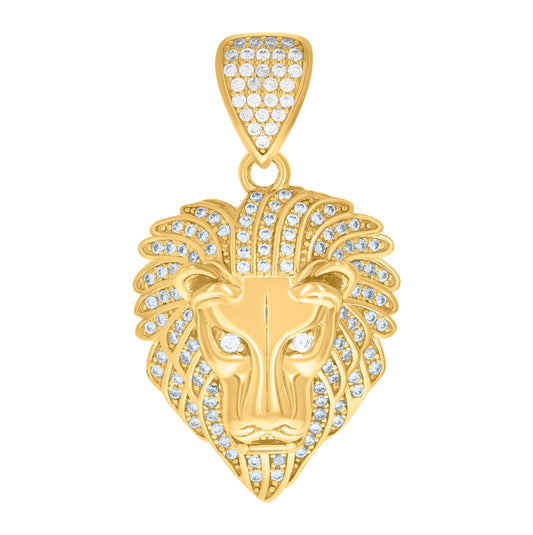 10K Yellow Gold Mens Cubic Zirconia Zodiac Sign Leo Lion Head Charm Pendant