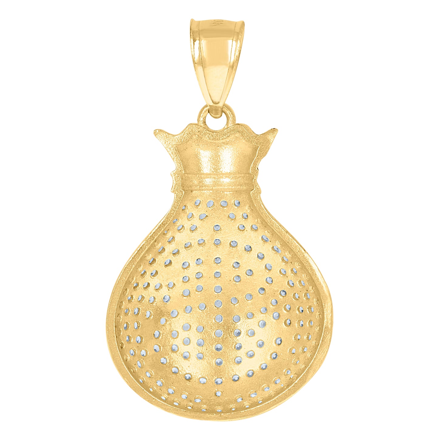 10K Yellow Gold Mens Cubic Zirconia Dollar Sign Money Bag Charm Pendant
