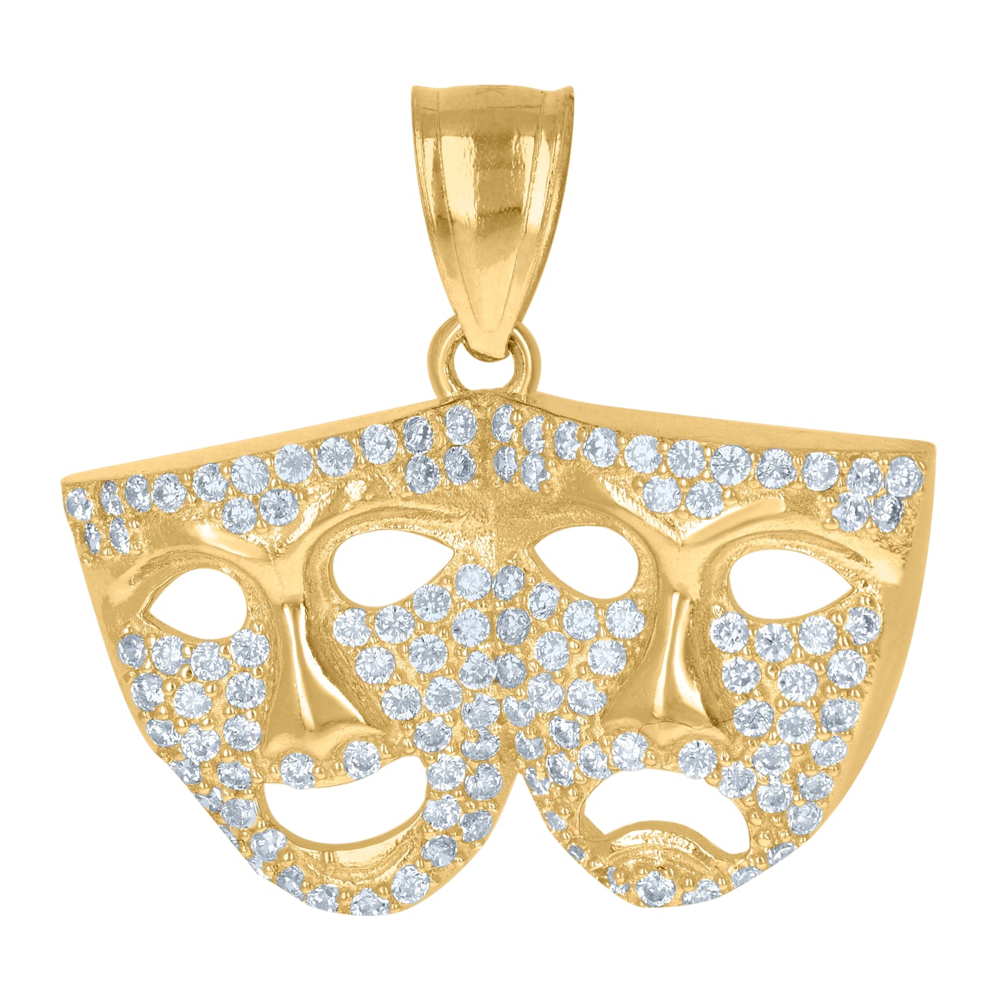 10K Yellow Gold Cubic-Zirconia Unisex Comedy Tragedy Mask Charm Pendant