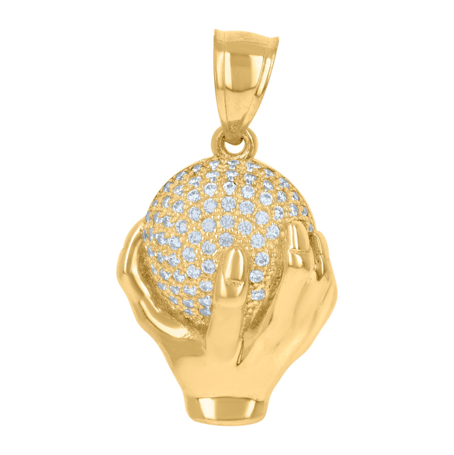 10K Yellow Gold Cubic-Zirconia Mens Hand Globe Charm Pendant