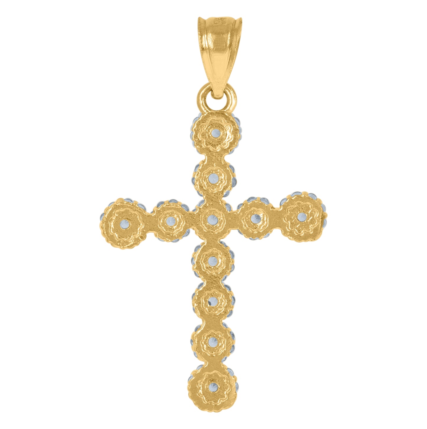 10K Yellow Gold Mens Women Cubic Zirconia Cross Religious Charm Pendant