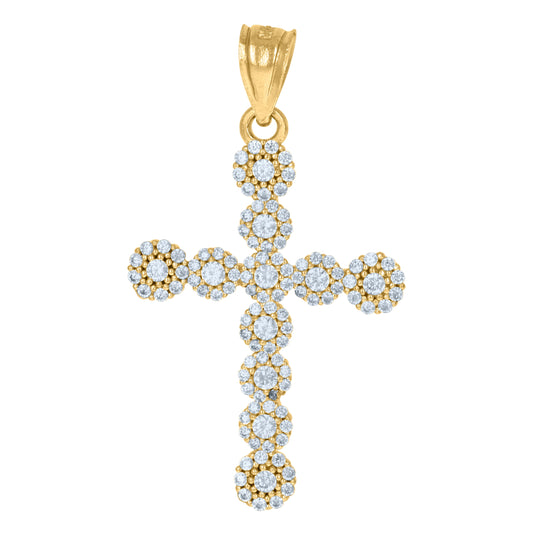 10K Yellow Gold Mens Women Cubic Zirconia Cross Religious Charm Pendant