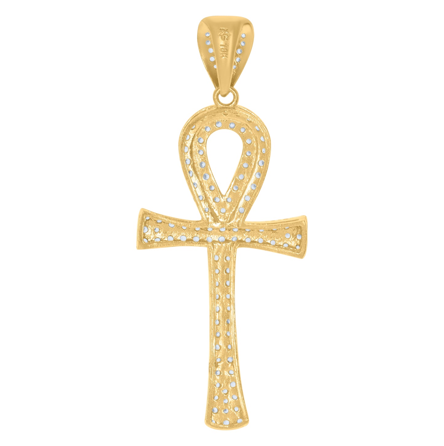10K Yellow Gold Cubic-Zirconia Mens Ankh Cross Religious Charm Pendant