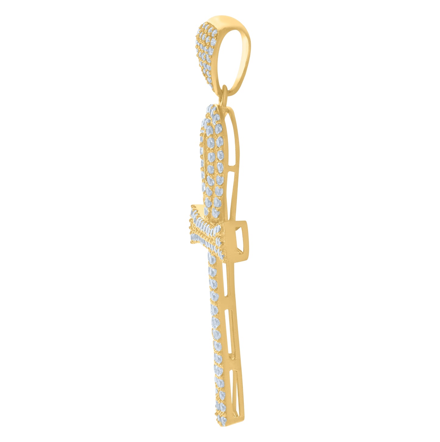 10K Yellow Gold Cubic-Zirconia Mens Ankh Cross Religious Charm Pendant