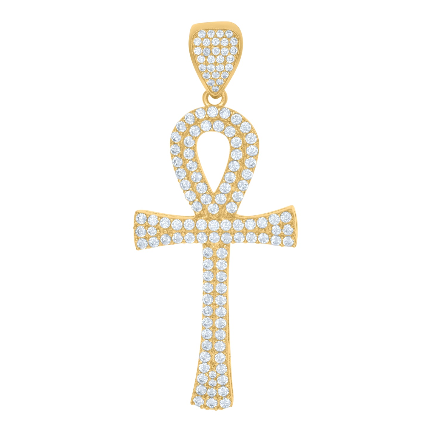 10K Yellow Gold Cubic-Zirconia Mens Ankh Cross Religious Charm Pendant