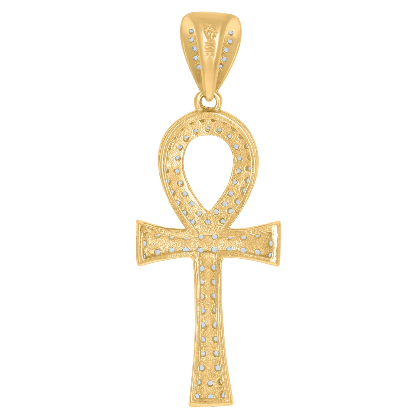10K Yellow Gold Mens Women Cubic Zirconia Ankh Cross Religious Charm Pendant