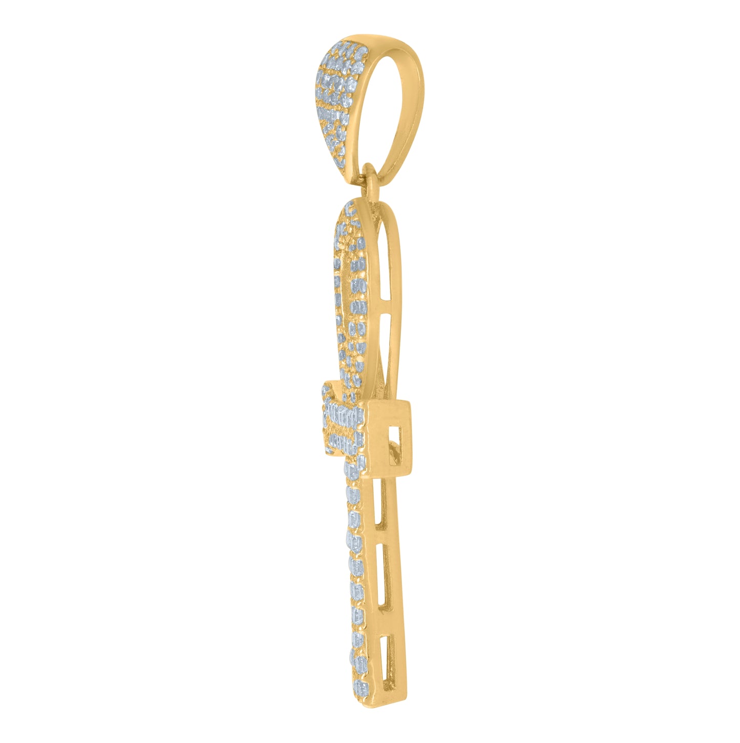10K Yellow Gold Mens Women Cubic Zirconia Ankh Cross Religious Charm Pendant