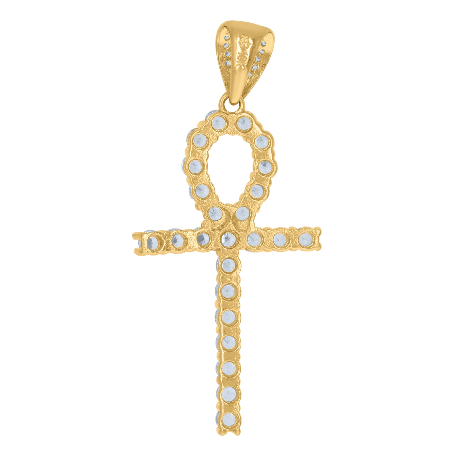 10K Yellow Gold Cubic-Zirconia Mens Ankh Cross Religious Charm Pendant
