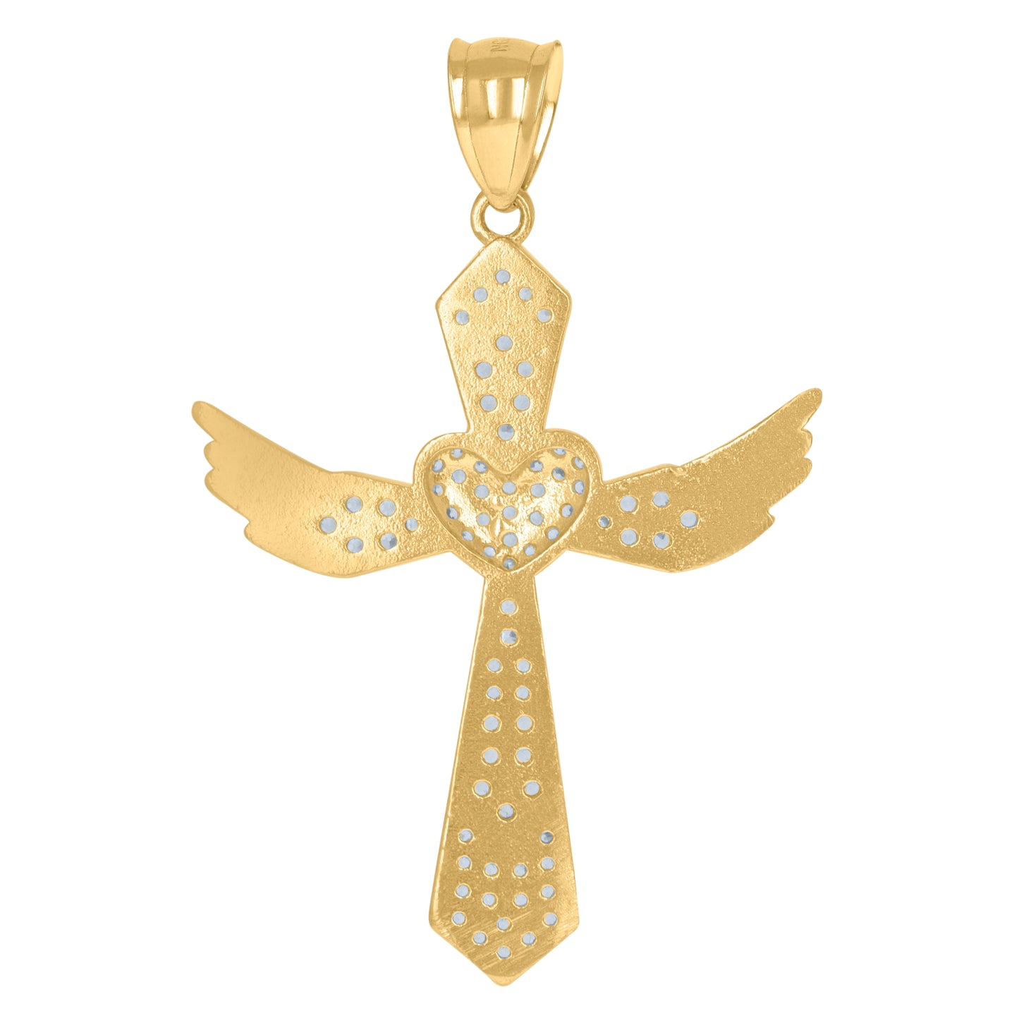 10K Yellow Gold Mens Cubic Zirconia Heart Cross Religious Charm Pendant