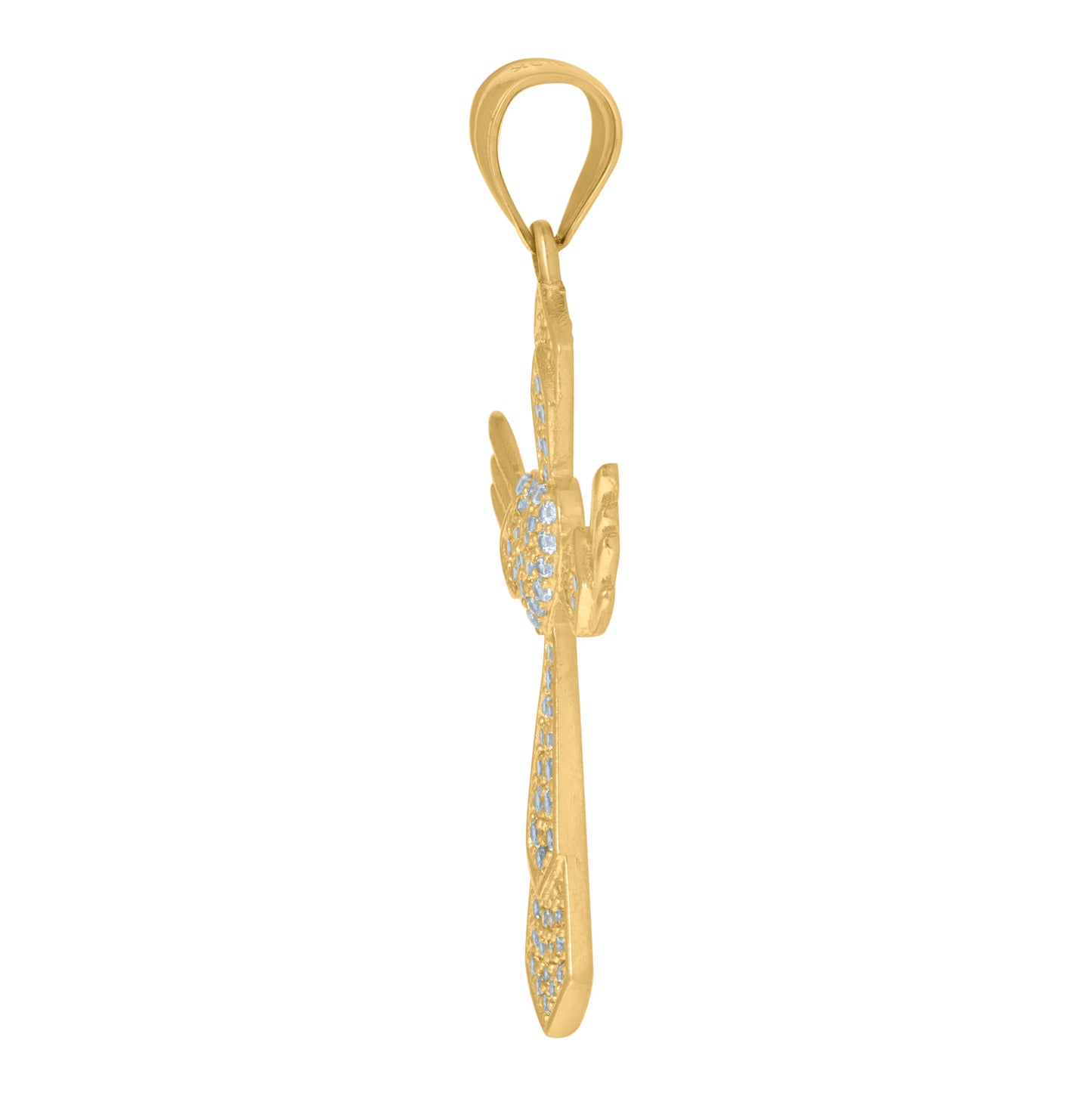 10K Yellow Gold Mens Cubic Zirconia Heart Cross Religious Charm Pendant