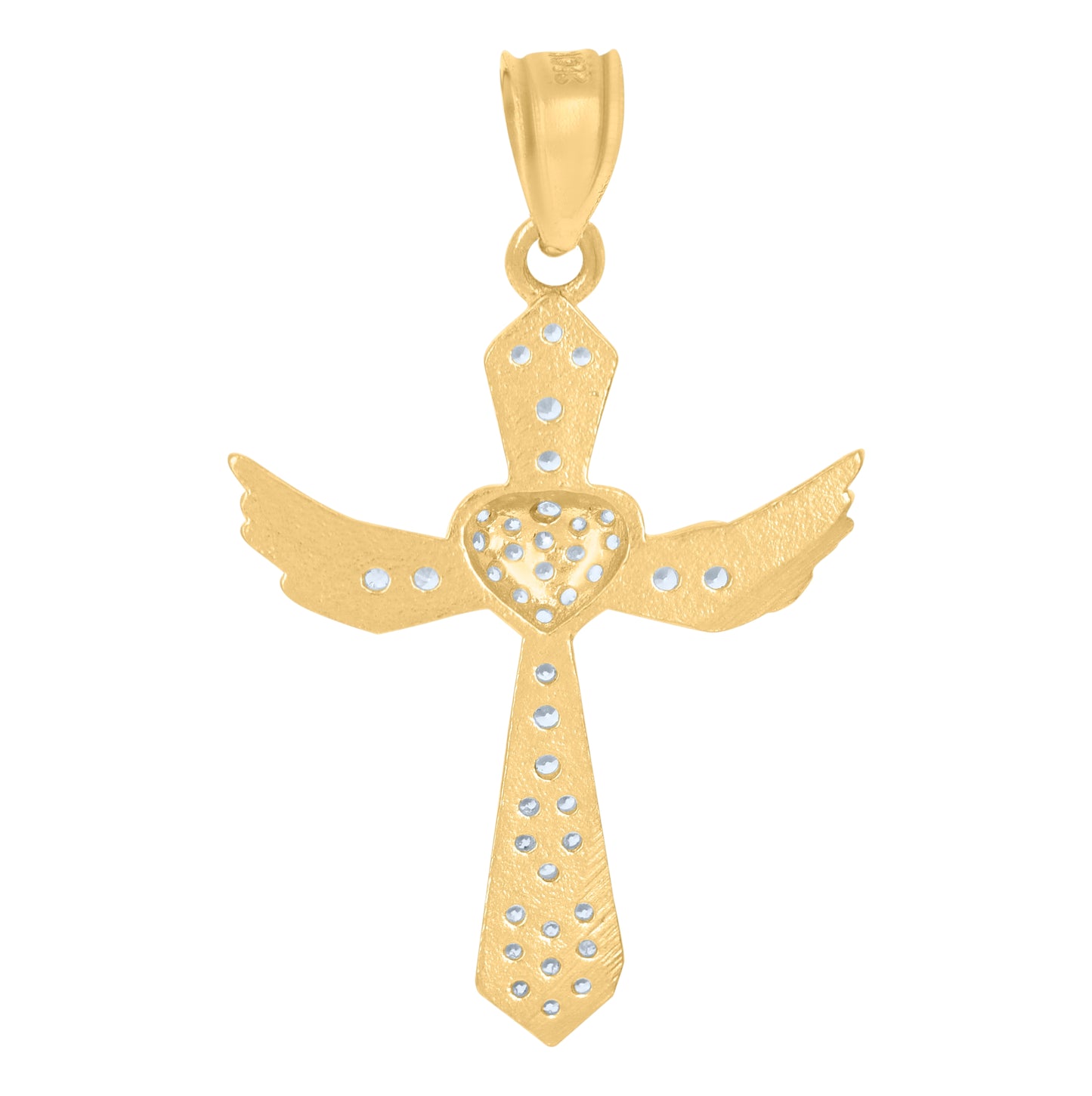 10K Yellow Gold Mens Women Cubic Zirconia Heart Cross Religious Charm Pendant