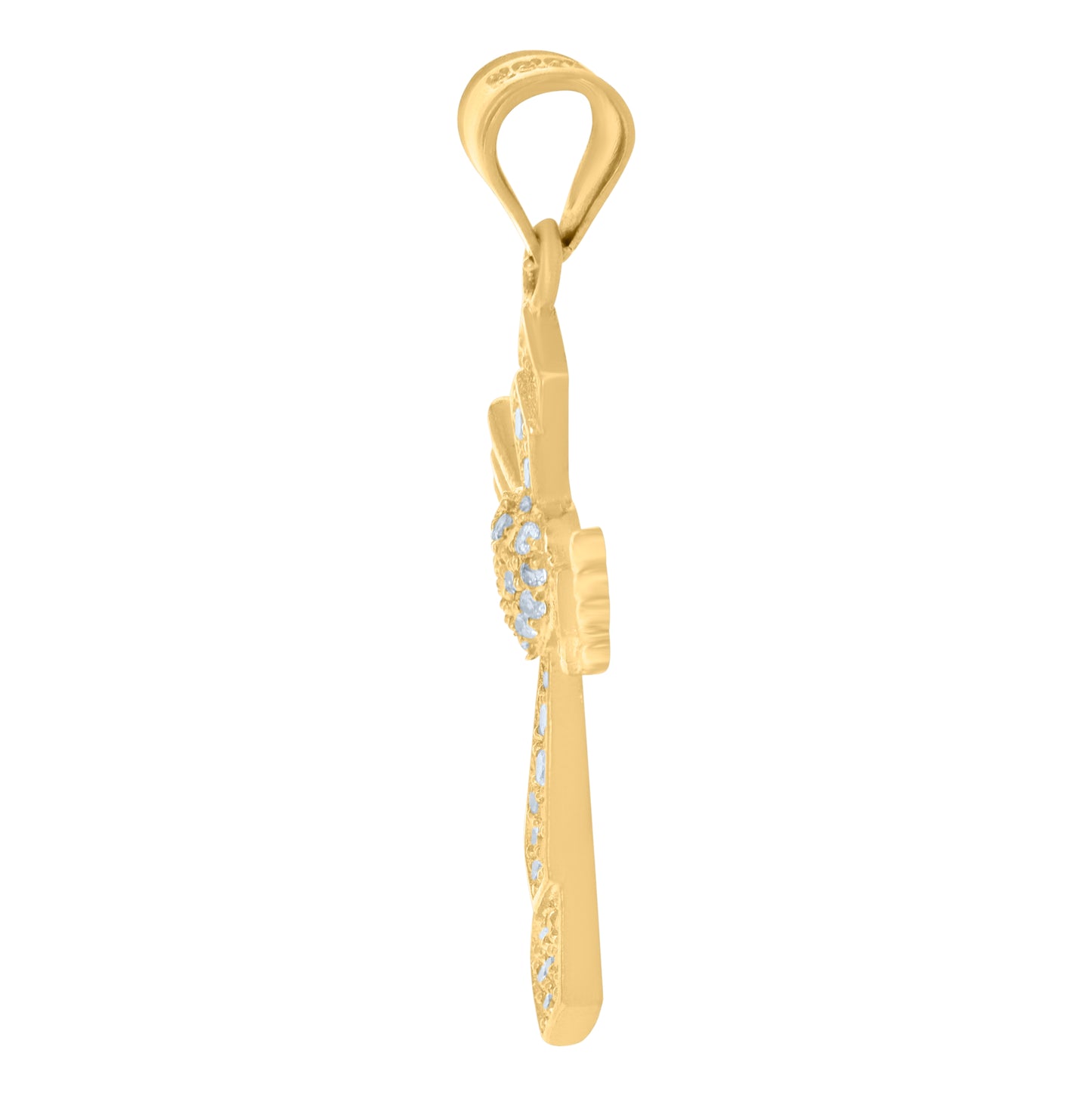 10K Yellow Gold Mens Women Cubic Zirconia Heart Cross Religious Charm Pendant