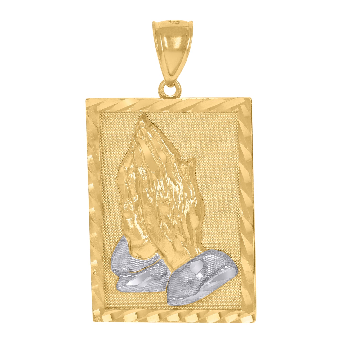 10K Two-Tone Gold Mens Women Diamond-Cut Praying Hands Religious Charm Pendant