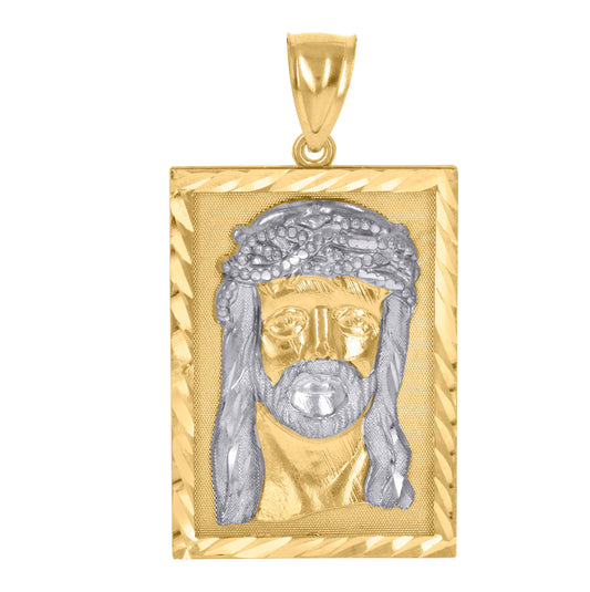 10K Two-Tone Gold Mens Jesus Religious Charm Pendant