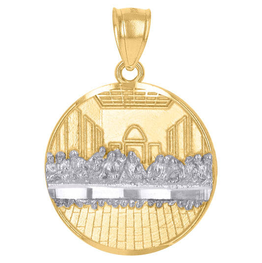 10K Two-Tone Gold Mens Last Supper Medallion Religious Charm Pendant