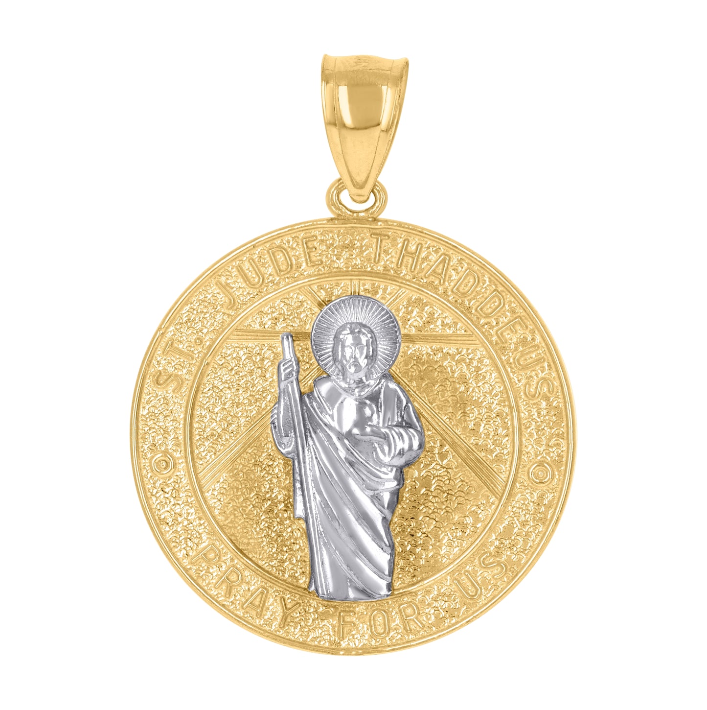10K Two-Tone Gold Mens Saints St. Jude Pray For Us Religious Charm Pendant