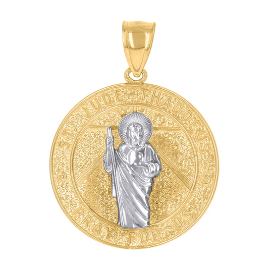 10K Two-Tone Gold Mens Saints St. Jude Pray For Us Religious Charm Pendant
