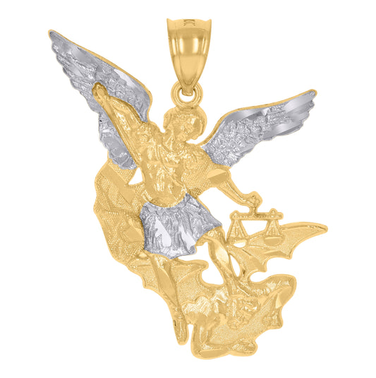 10K Two-Tone Gold Mens Saints St. Michael Religious Charm Pendant