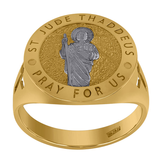 10K Two-Tone Gold Mens St. Jude Pray For Us Religious Ring