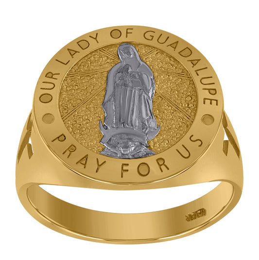 10K Two-Tone Gold Mens Guadalupe Our Lady Of Guadalupe Pray For Us Religious Ring