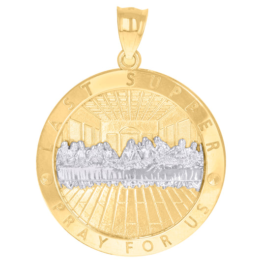10K Two-Tone Gold Mens Last Supper Pray For Us Religious Charm Pendant
