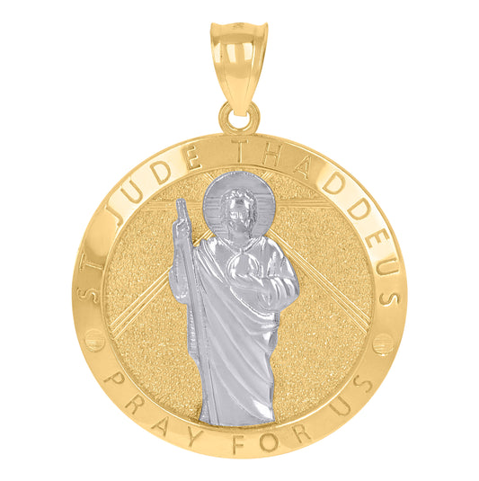10K Two-Tone Gold Mens Saints St. Jude Pray For Us Religious Charm Pendant