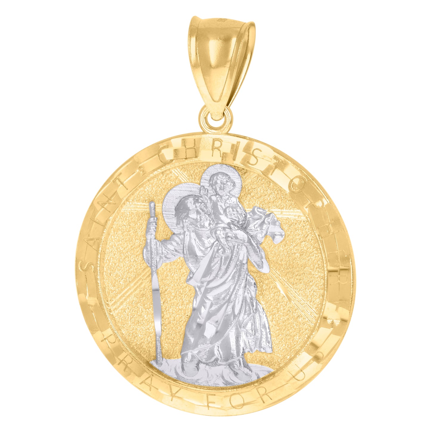 10K Two-Tone Gold Mens Saints St. Christopher Pray For Us Religious Charm Pendant