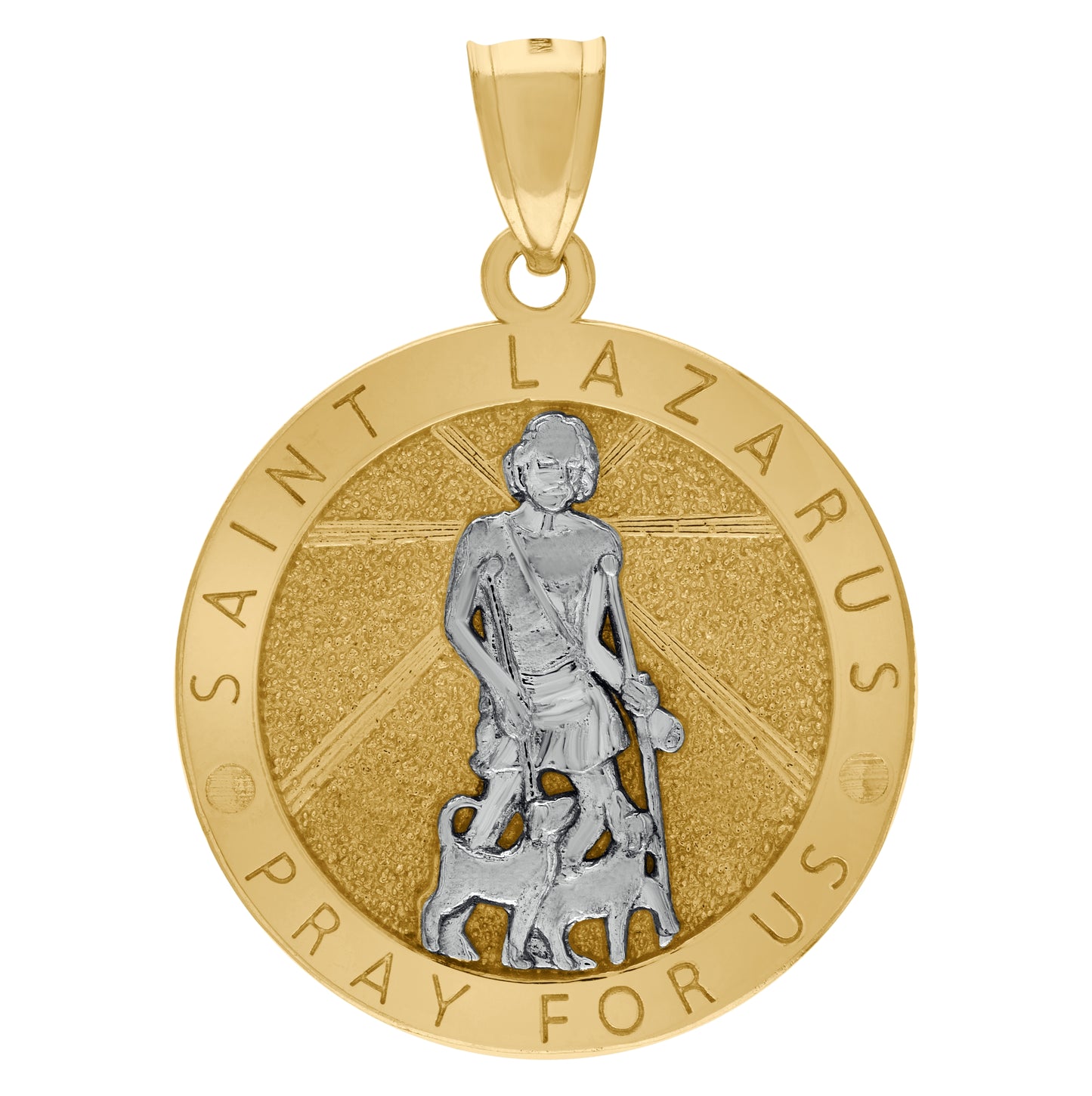 10K Two-Tone Gold Mens Saints St. Lazarus Pray For Us Religious Charm Pendant