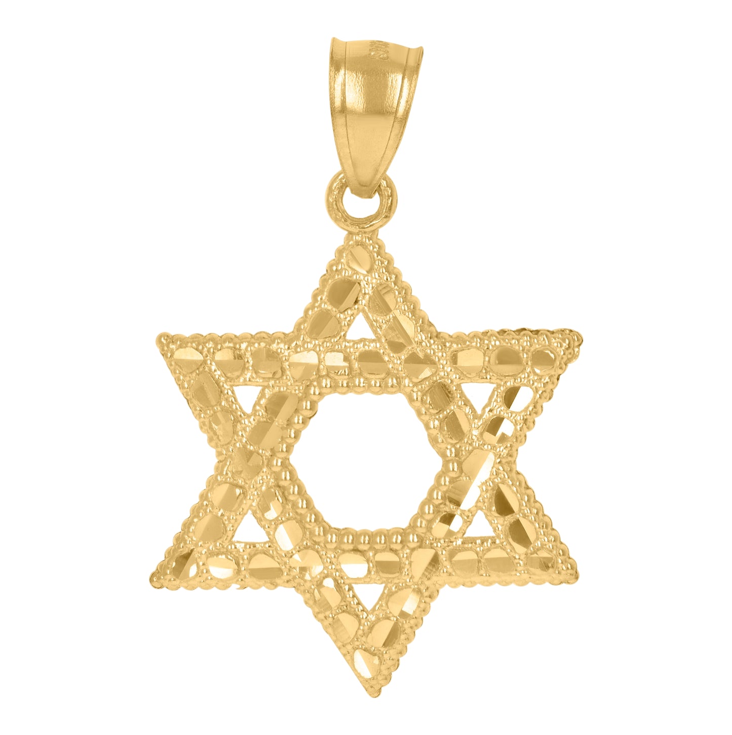 10K Yellow Gold Mens Diamond-Cut Nugget Star Of David Religious Charm Pendant