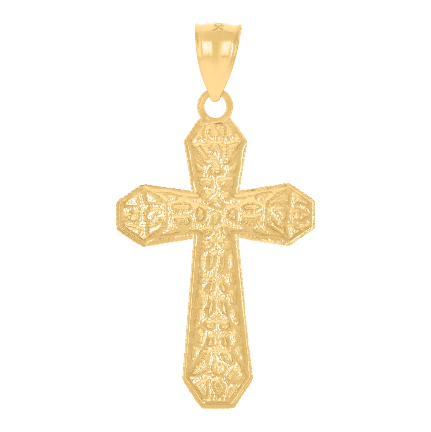 10K Yellow Gold Mens Nugget Cross Religious Charm Pendant