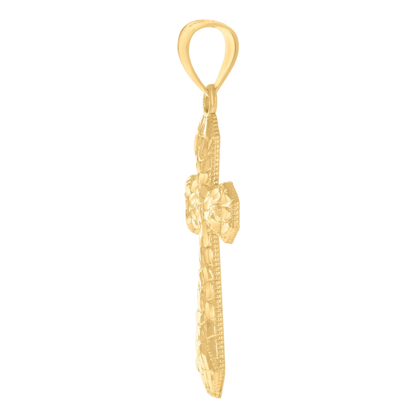 10K Yellow Gold Mens Nugget Cross Religious Charm Pendant