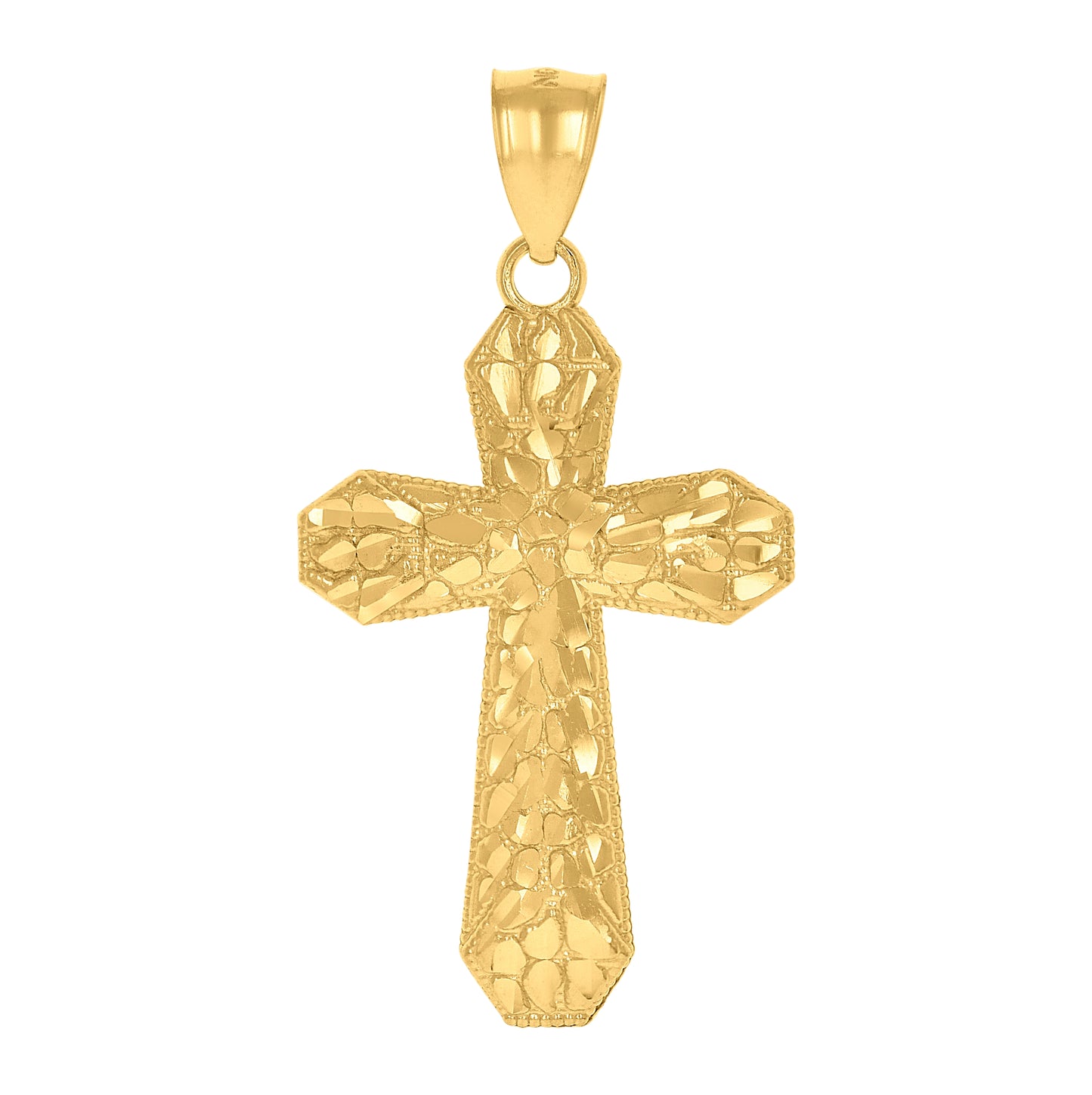 10K Yellow Gold Mens Nugget Cross Religious Charm Pendant