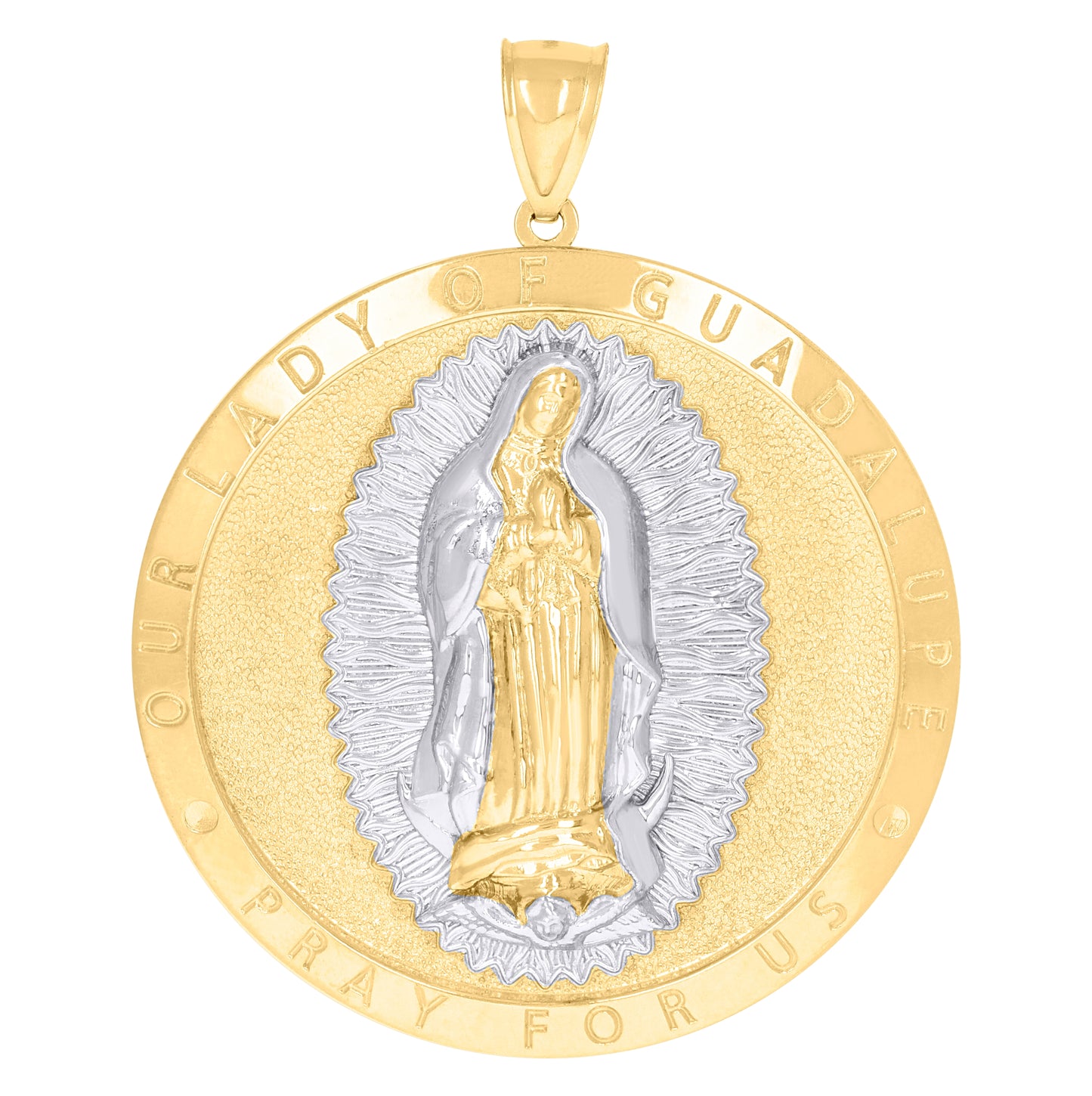 10K Two-Tone Gold Mens Religious Guadalupe Charm Pendant
