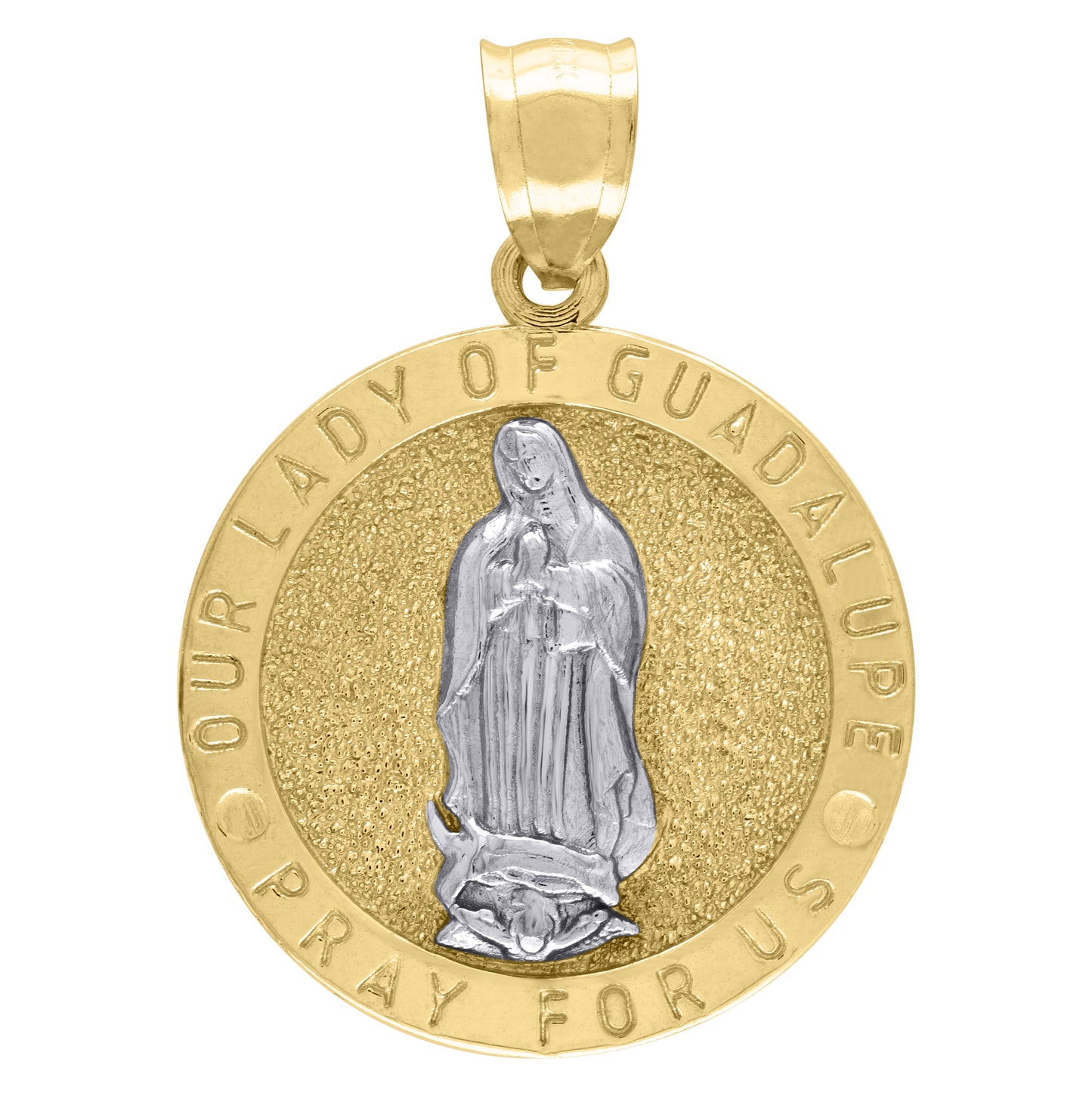 10K Two-Tone Gold Mens Lady Of Guadalupe Pray For Us Religious Charm Pendant