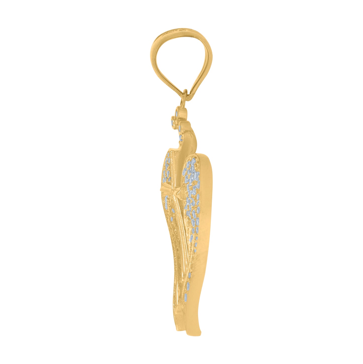 10K Yellow Gold Mens Women Cubic Zirconia Angel Wings Religious Charm Pendant