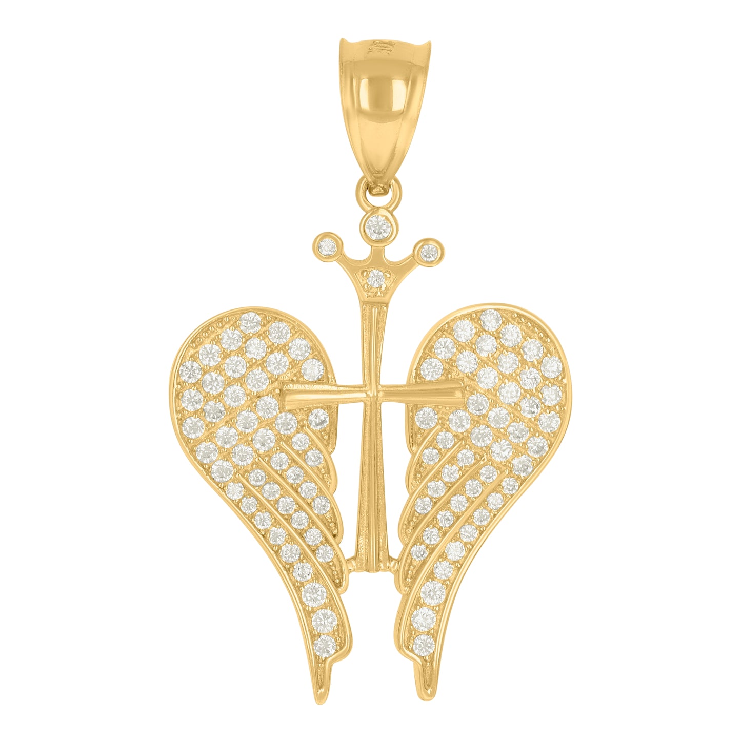 10K Yellow Gold Mens Women Cubic Zirconia Angel Wings Religious Charm Pendant