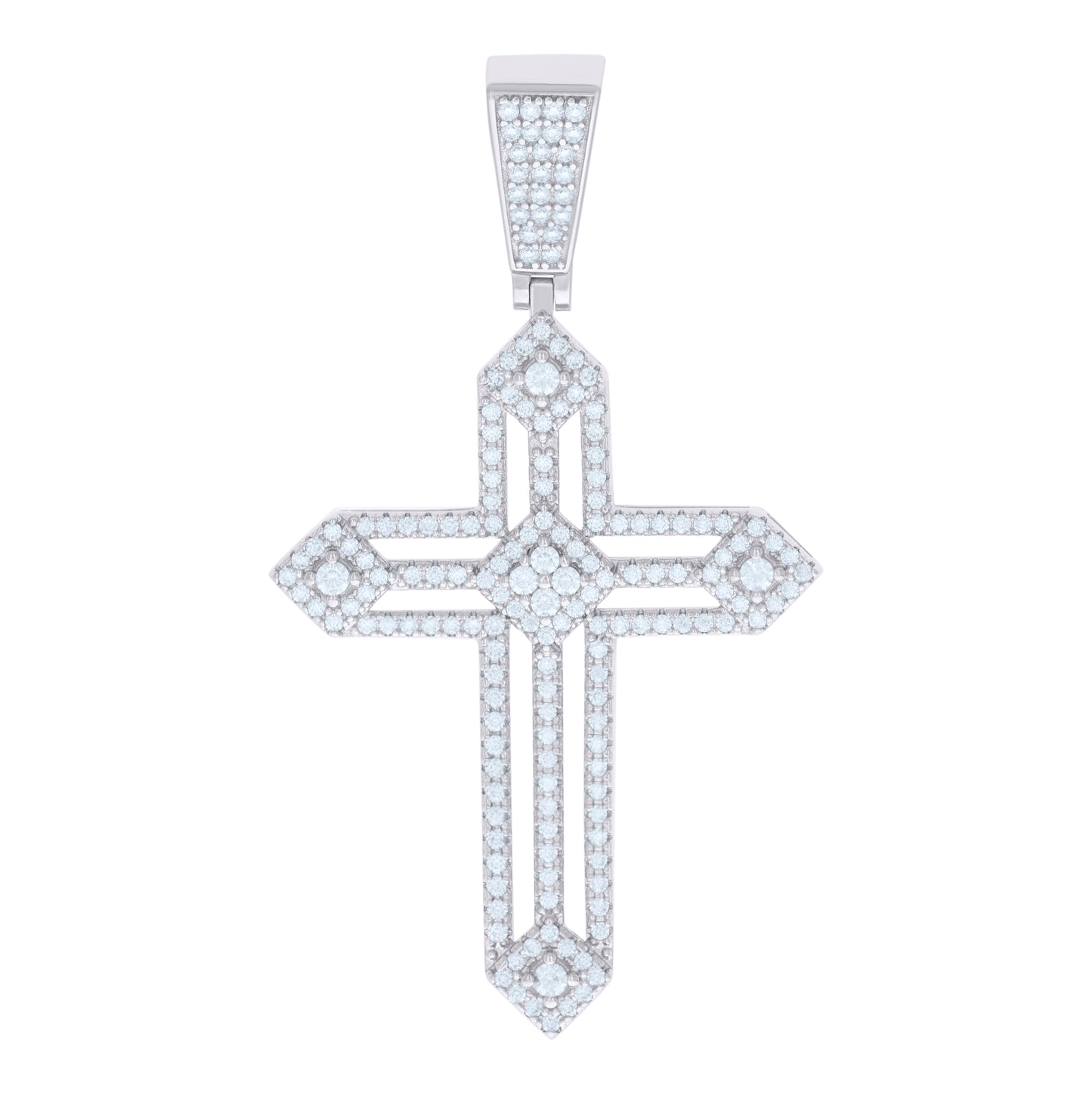 Sterling Silver Unisex Cubic Zirconia Cross Religious Charm Pendant