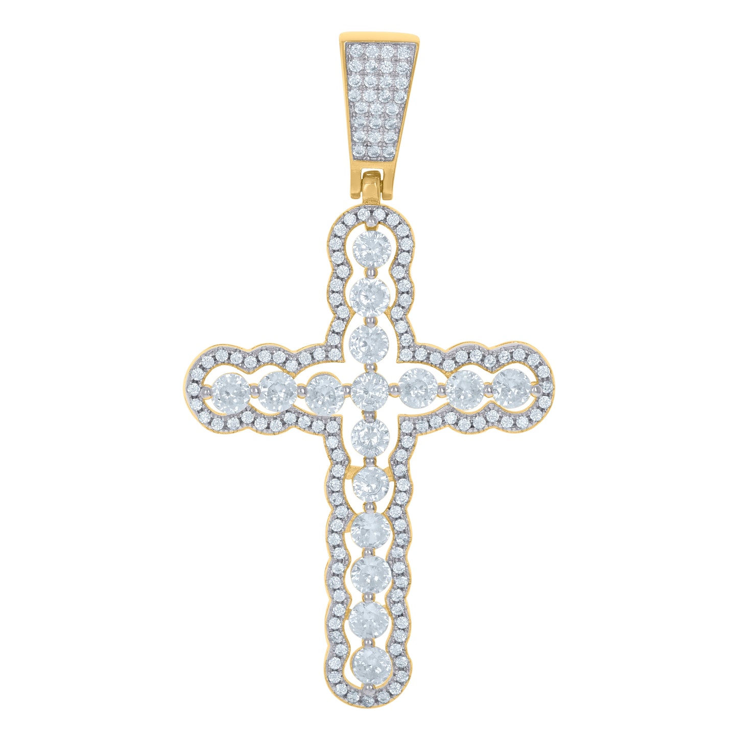 Sterling Silver Yellow-Tone Unisex Cubic-Zirconia Cross Religious Charm Pendant