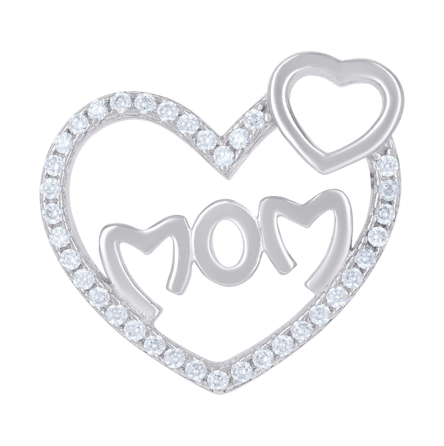Sterling Silver Womens Cubic Zirconia Mom Heart Talking Charm Pendant