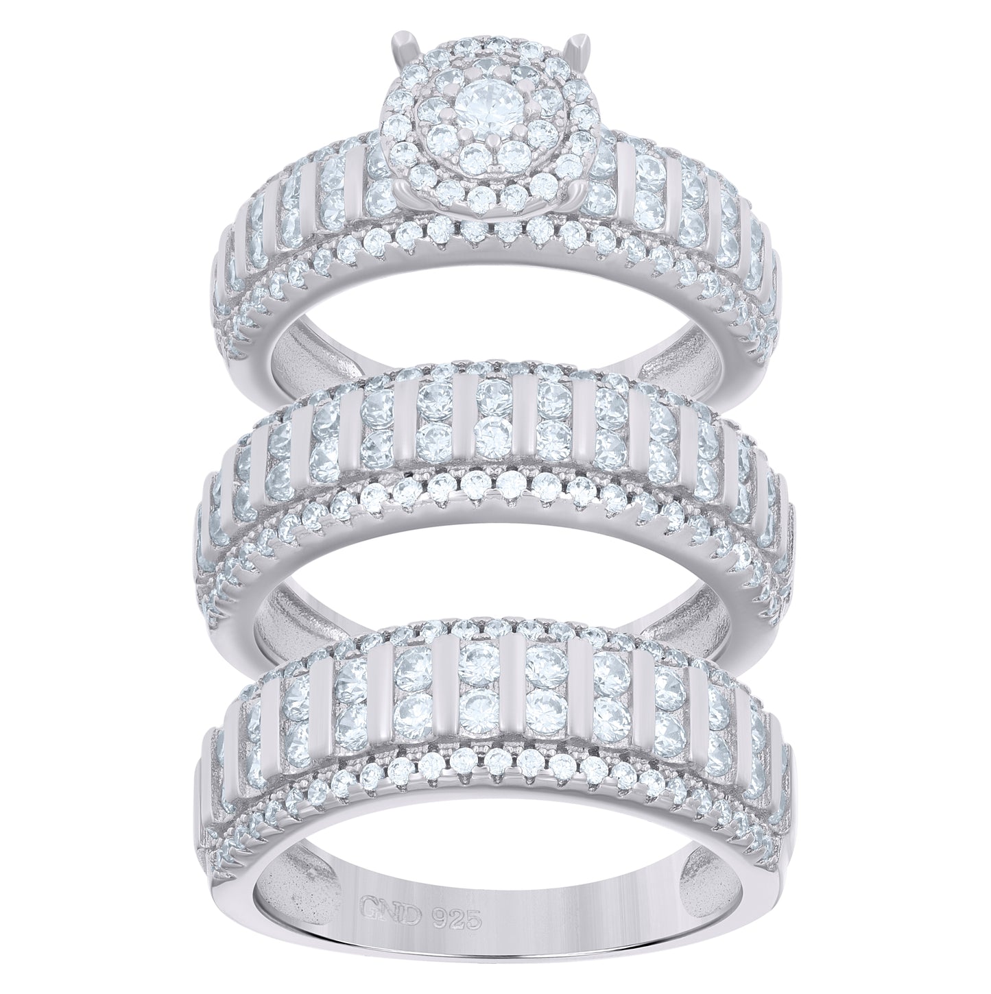 Sterling Silver Cubic Zirconia Migraine Trio Bridal Anniversary Wedding Engagement Band Ring Set