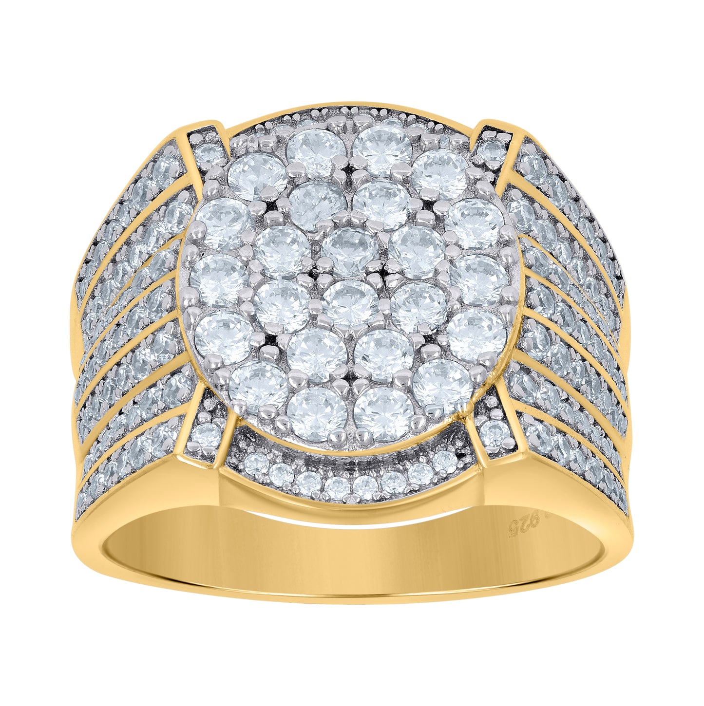 Sterling Silver Yellow-Tone Men's Cubic Zirconia Presidential Bridal Anniversary Wedding Engagement Band Ring Sizes 7 To 12