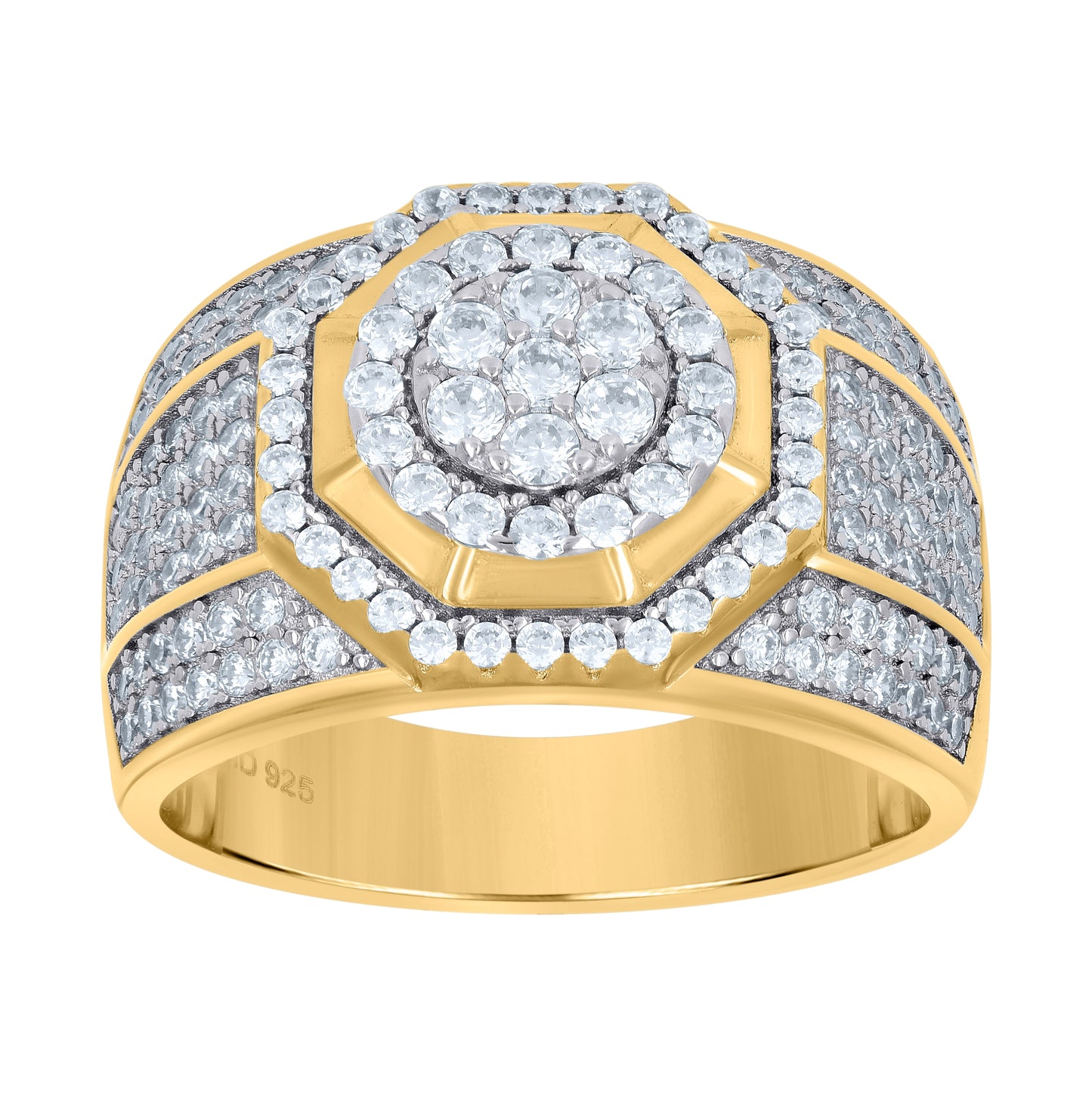 Sterling Silver Yellow-Tone Mens Cubic Zirconia Presidential Bridal Anniversary Wedding Engagement Band Ring Sizes 7 To 12