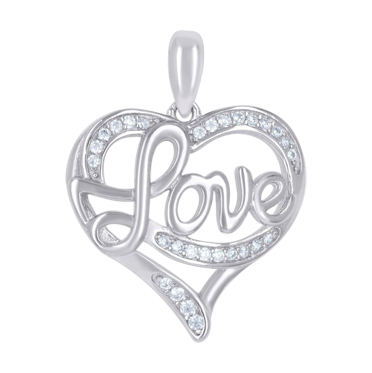 Sterling Silver Womens Cubic-Zirconia Love Heart Charm Pendant