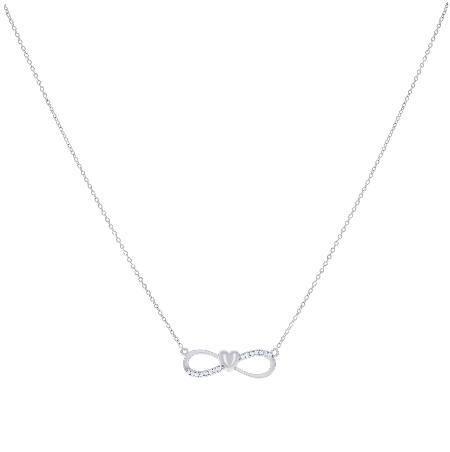 Sterling Silver Women Cubic Zirconia Rolo Link Infinity Necklace