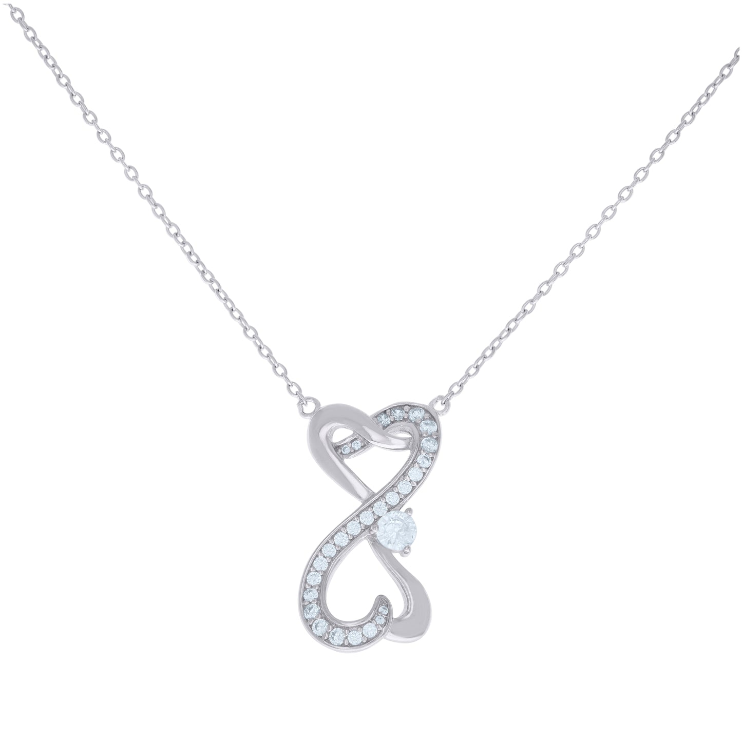 Sterling Silver Women Cubic Zirconia Rolo Link Infinity Necklace