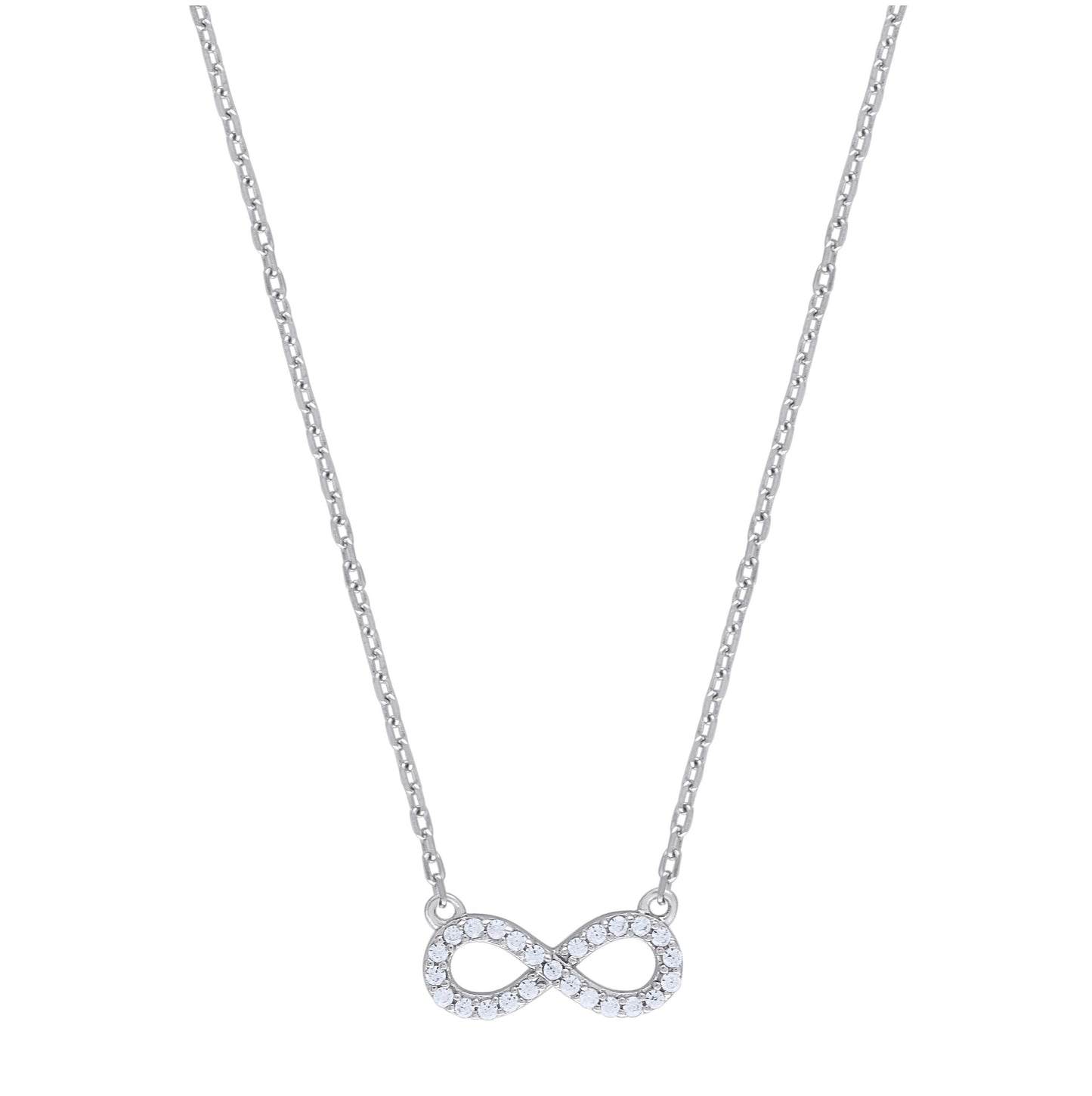 Sterling Silver Women Cubic Zirconia Rolo Link Infinity Necklace