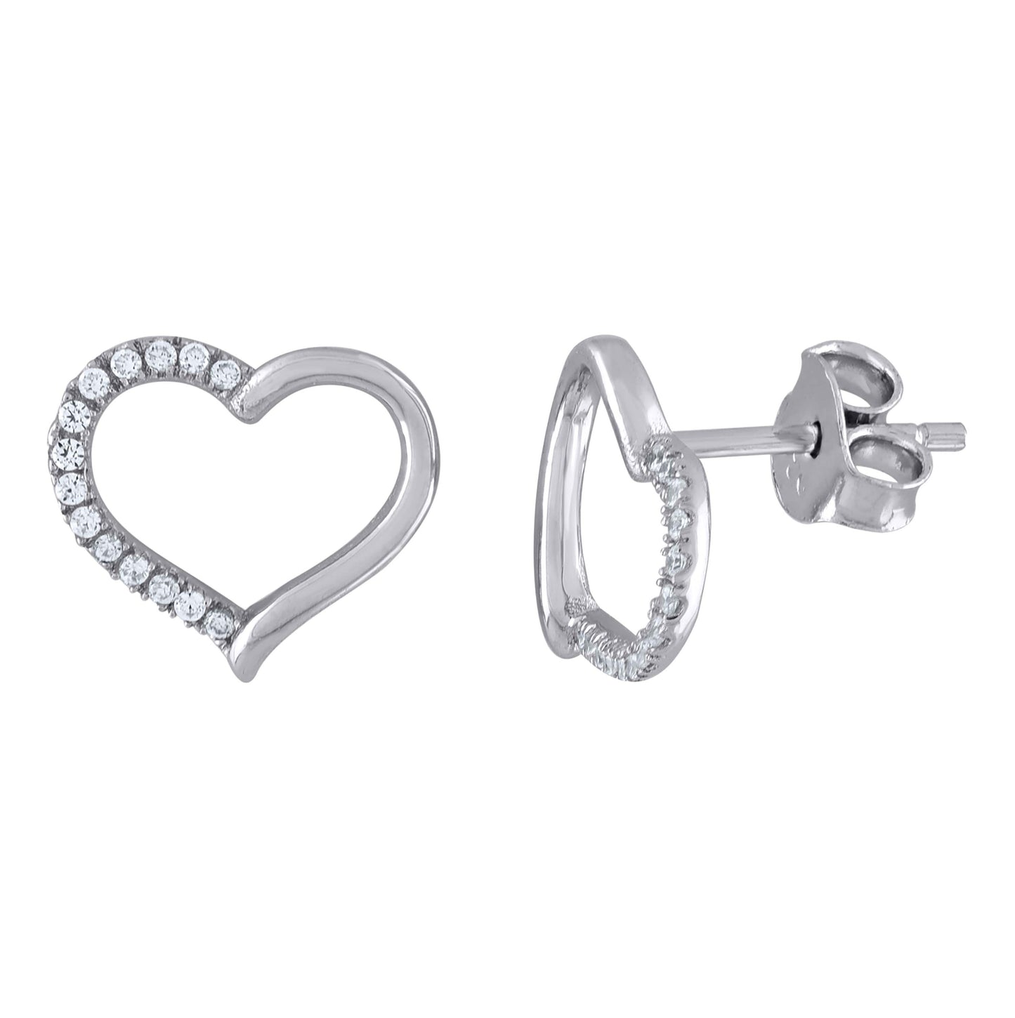 Sterling Silver Womens Cubic-Zirconia Heart Stud Earrings