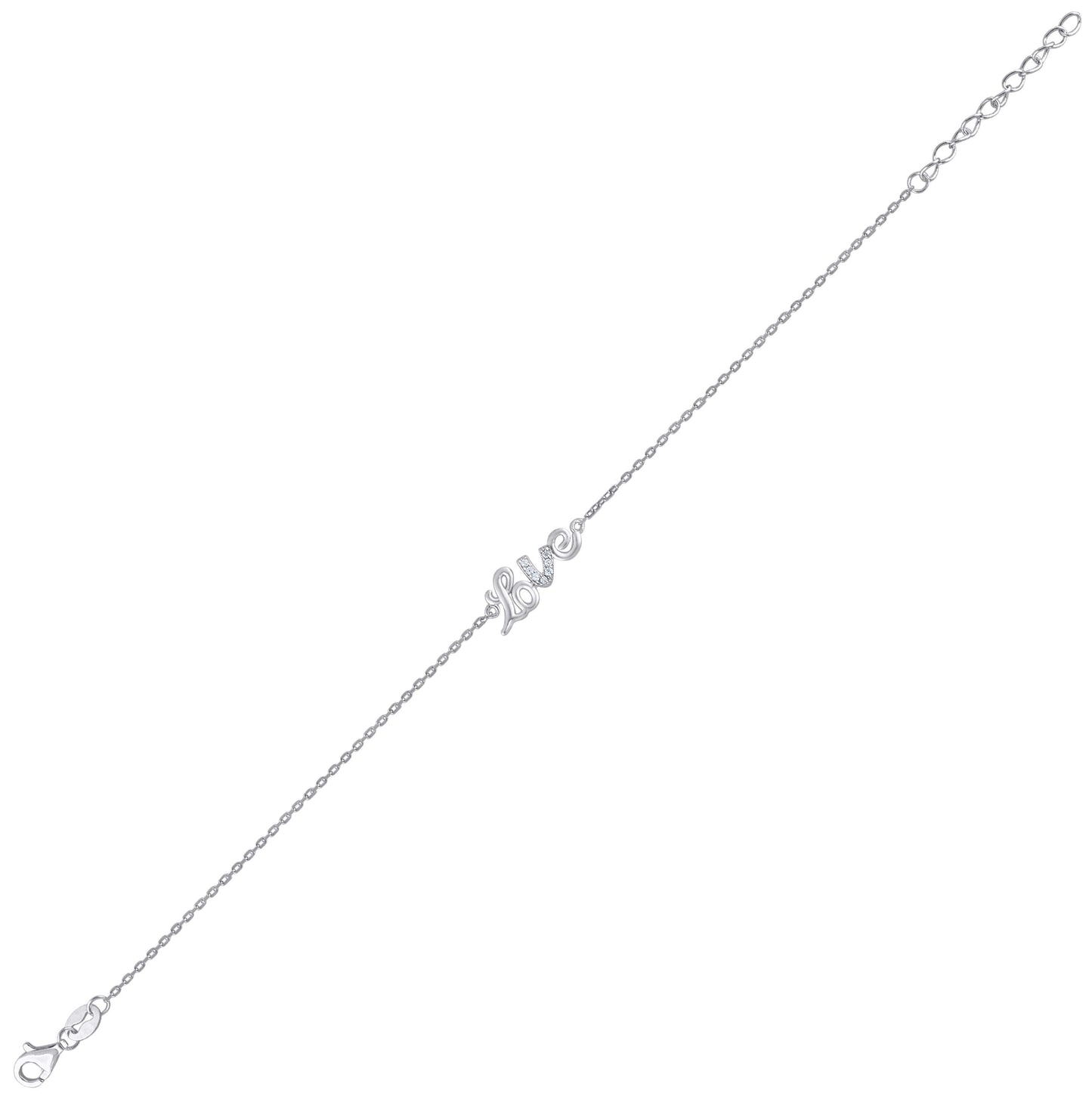 Sterling Silver Womens Cubic Zirconia Rolo Link Love Bracelet