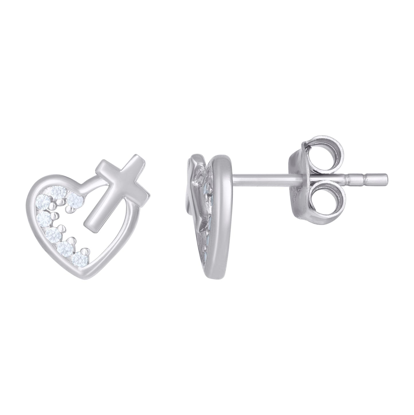 Sterling Silver Heart Cross 1.19Gm Womens Stud Earrings