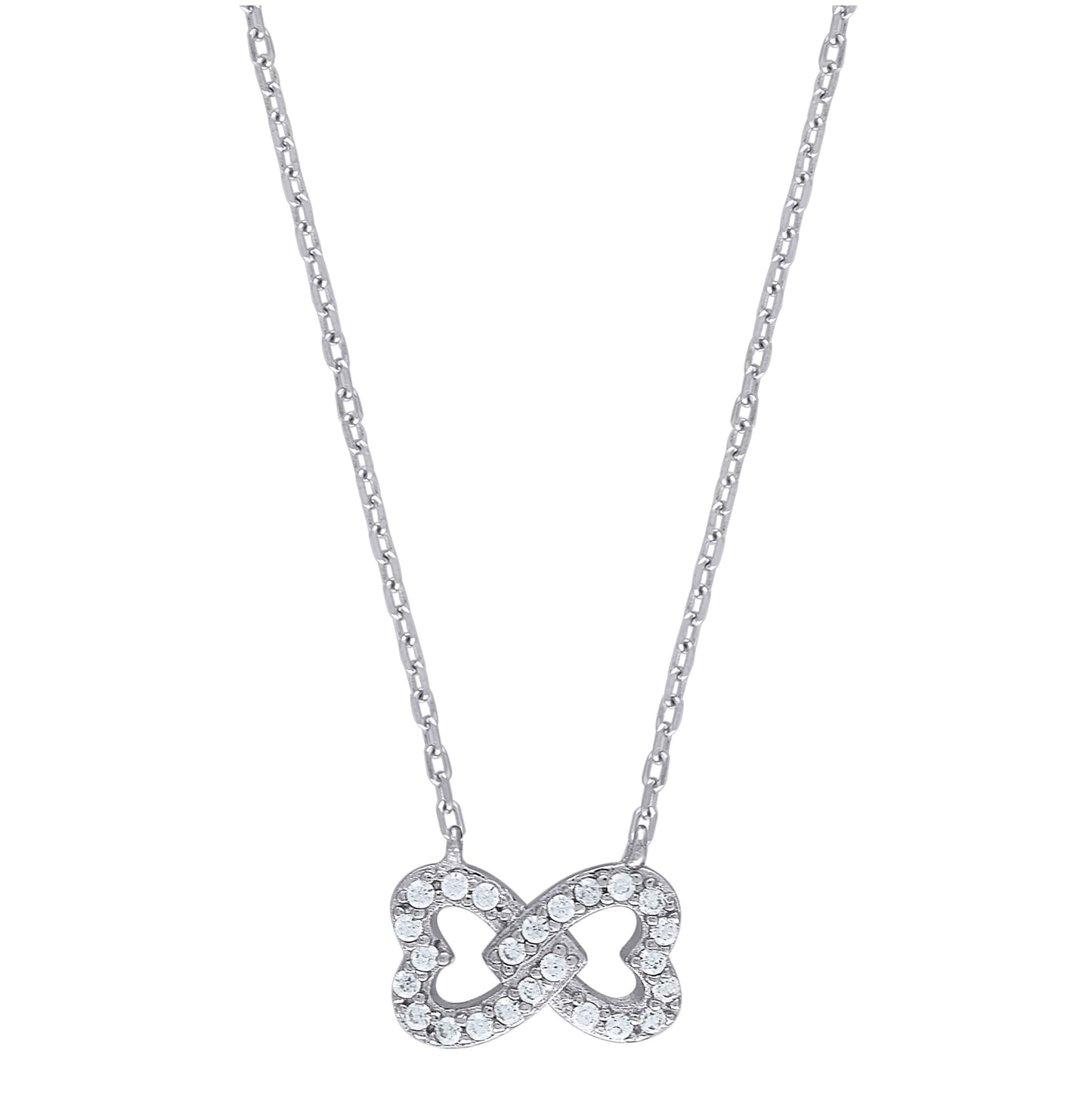 Sterling Silver Women Cubic Zirconia Rolo Link Infinity Necklace